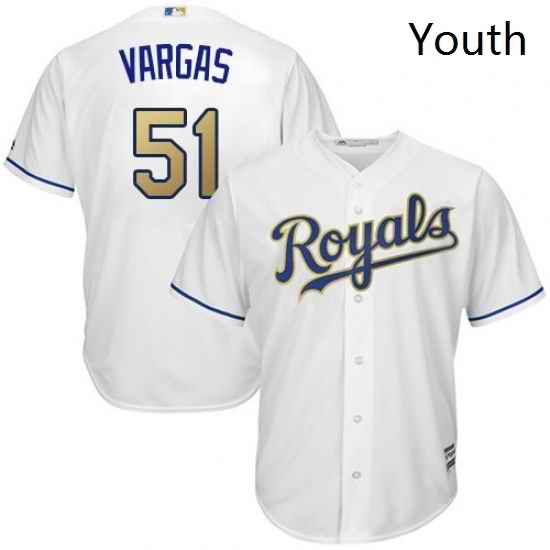 Youth Majestic Kansas City Royals 51 Jason Vargas Replica White Home Cool Base MLB Jersey